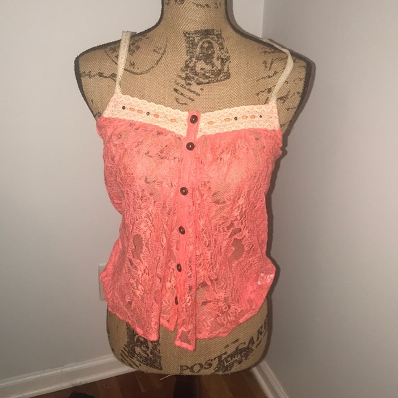 Daytrip Tops - Daytrip coral color lace tank with beading detail